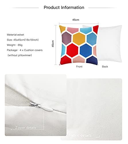 ARNTY Fundas de Cojines 45x45cm, 4 Fundas Cojines Decorativos para Sofa Terciopelo Sencillo y Decorativo Cojines Hojas para Sofá Camas Dormitorio Coche (Geométrico, Terciopelo)