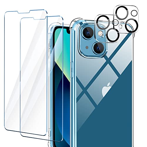 AROYI Funda Compatible con iPhone 13 Mini, 2 Pack Cristal Templado y 2 Pack Lente de cámara - Clear