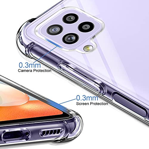 AROYI Funda Compatible con Samsung Galaxy A22 4G (Non para A22 5G), 2 Pack Cristal Templado y 2 Pack Lente de cámara, Carcasa Suave TPU Silicona Airbag Anti-Choque - Transparente