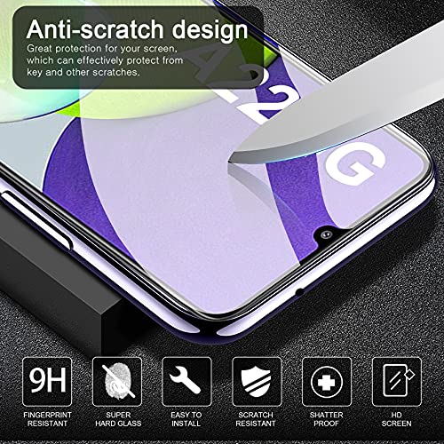 AROYI Funda Compatible con Samsung Galaxy A22 4G (Non para A22 5G), 2 Pack Cristal Templado y 2 Pack Lente de cámara, Carcasa Suave TPU Silicona Airbag Anti-Choque - Transparente