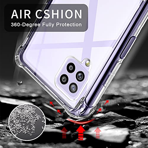 AROYI Funda Compatible con Samsung Galaxy A22 4G (Non para A22 5G), 2 Pack Cristal Templado y 2 Pack Lente de cámara, Carcasa Suave TPU Silicona Airbag Anti-Choque - Transparente