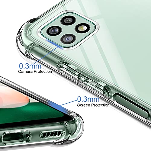 AROYI Funda Compatible con Samsung Galaxy A22 5G (Non para A22 4G), 2 Pack Cristal Templado y 2 Pack Lente de cámara, Carcasa Suave TPU Silicona Airbag Anti-Choque - Transparente