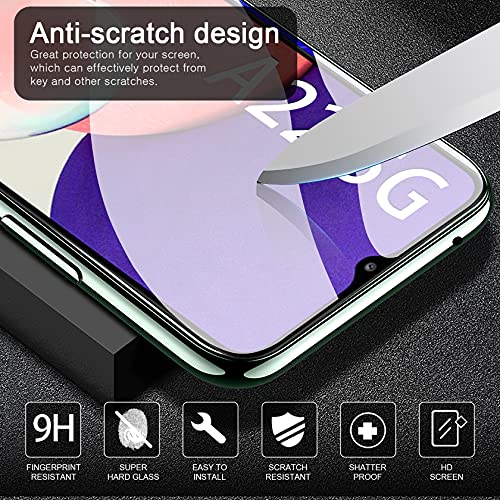 AROYI Funda Compatible con Samsung Galaxy A22 5G (Non para A22 4G), 2 Pack Cristal Templado y 2 Pack Lente de cámara, Carcasa Suave TPU Silicona Airbag Anti-Choque - Transparente