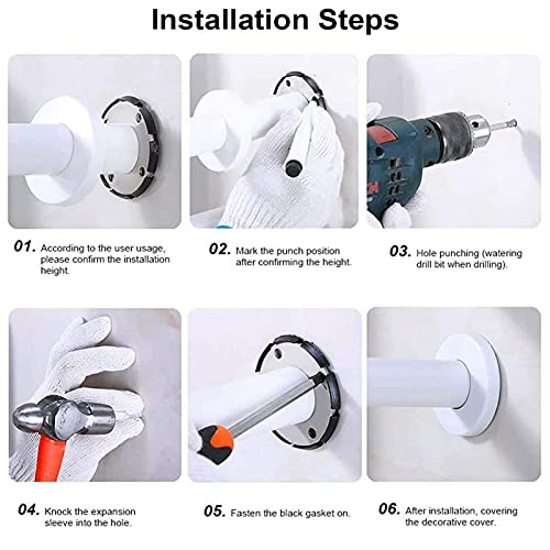 Asa De Seguridad Para Baño,Baranda De Baño,Barra De Agarre Antideslizante,Agarre De Mango De Ducha,Con Círculos Luminosos,Para Personas Mayores Niños Embarazadas(Blanco) (29cm)
