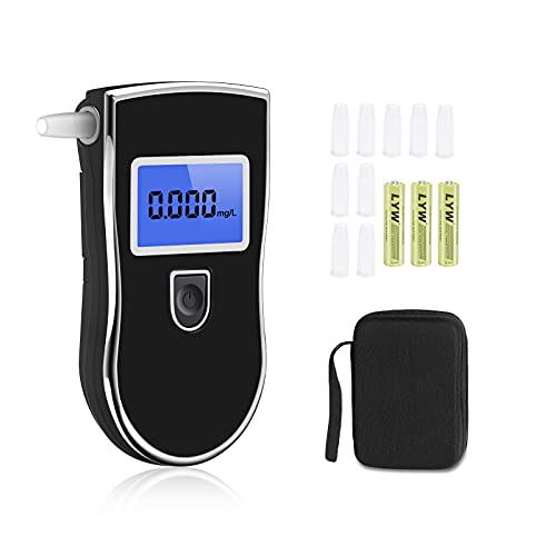 ASCOZY Alcoholimetro Digital Homologado, Profesional Sensor Semiconductor Probador de Alcohol con Pantalla LCD, 10 Boquillas, 3 baterías AAA