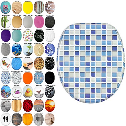 Asiento de inodoro, gran selección de atractivos asientos de inodoro con calidad superior y duradera de madera (Mosaico azul)
