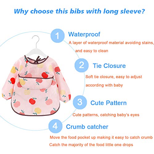 atopo 2 Paquetes Babero con Mangas Largas Impermeable Baberos de Alimentación para Bebés Algodón Delantal Lavable del Bebé por 6-36 Meses Niños Comiendo Pintura y Jugando