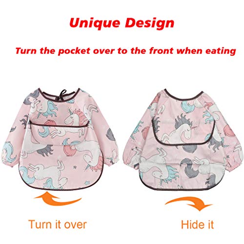 atopo 2 Paquetes Babero con Mangas Largas Impermeable Baberos de Alimentación para Bebés Algodón Delantal Lavable del Bebé por 6-36 Meses Niños Comiendo Pintura y Jugando