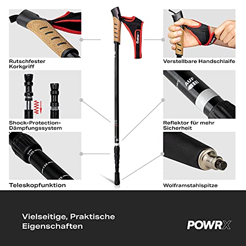 ATTRAC Bastones Marcha nórdica »Clásicos« con Sistema telescópico, antichoque y Amortiguador - Longitud Regulable de 67 a 136 cm y Empuñadura en Corcho + PDF Workout (Classic)