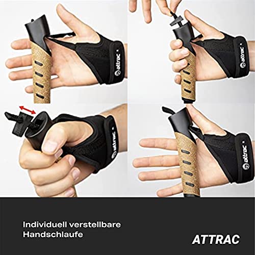 ATTRAC Bastones Marcha nórdica »Clásicos« con Sistema telescópico, antichoque y Amortiguador - Longitud Regulable de 67 a 136 cm y Empuñadura en Corcho + PDF Workout (Classic)