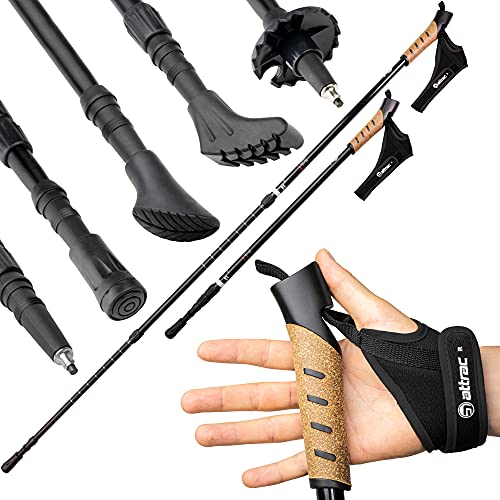 ATTRAC Bastones Marcha nórdica »Clásicos« con Sistema telescópico, antichoque y Amortiguador - Longitud Regulable de 67 a 136 cm y Empuñadura en Corcho + PDF Workout (Classic)