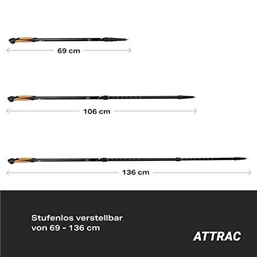 ATTRAC - Bastones Marcha nórdica »Clásicos« con Sistema telescópico, antichoque y „Click & Go“ de Las dragoneras - Empuñadura en Corcho + PDF Workout (Classic + Bolsa Transporte)