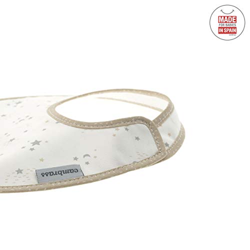 Babero Redondo Con Velcro Sky Beige/Estrella 16x19 cm