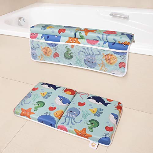 BANBALOO- Alfombrilla reposa rodillas y codos para el baño del bebé. Set de rodillera y codera. Cojín Barrera protectora para bañera. Baby Shower Niño y Niña. Organizador de juguetes y accesorios.