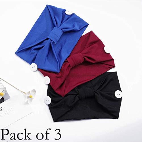 Bandas elásticas para el pelo con nudos para yoga y turbante, color negro para mujeres y niñas (paquete de 3)