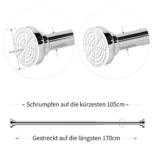 Barra de Cortina de Ducha Extensible 105-170 cm, Barra Cortina Ducha Sin Taladro Acero Inoxidable, Telescopica Barra Cortina Baño para Baño, Cocina, Armario，Fácil De Instalar Barra Soporte