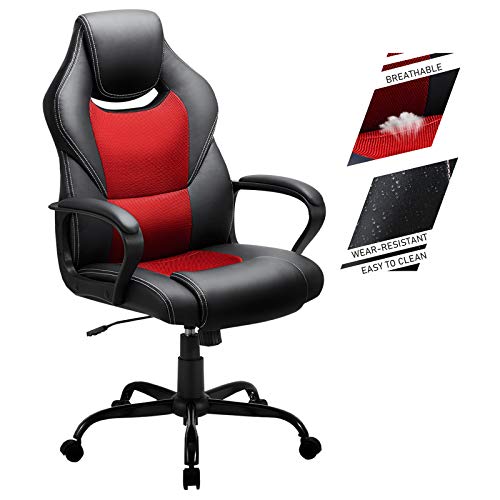 BASETBL Silla de Oficina, Silla de Escritorio Ergonómica con Altura Ajustable, Sillón Oficina con Respaldo Alto Reclinable, Silla de Computadora Cuero Ejecutiva con Soporte Lumbar, Carga 150kg (RED-1)