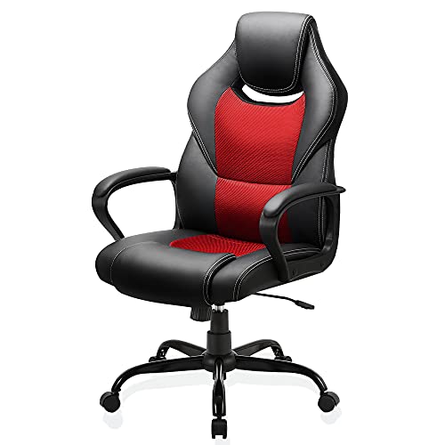 BASETBL Silla de Oficina, Silla de Escritorio Ergonómica con Altura Ajustable, Sillón Oficina con Respaldo Alto Reclinable, Silla de Computadora Cuero Ejecutiva con Soporte Lumbar, Carga 150kg (RED-1)