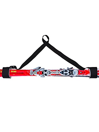BBTO 2 Piezas de Correa de Portador de Esquí, Portador de Hombro Ajustable Correas de Mango de Latigazo con Cinta de Fijación Amortiguado Correa de Aro para Fácilmente Sostener Esquí y Astas, Negro