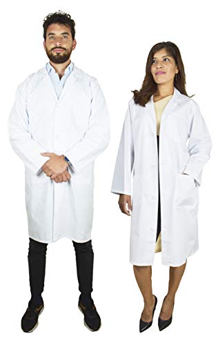 BeBright Bata Blanca Mujer y Hombre, Bata de Laboratorio, Bata de Trabajo Medico, Revisar Cuadro de Medidas (L)