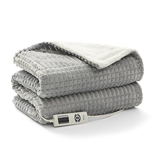 Bedsure Manta Electrica Grande Cama - Manta Eléctrica Sofa 180x130 cm Franela Individual con 6 Ajustes de Temperatura, Manta Termica Cama Matrimonio Calor Lavable con Apagado Automático, Gris