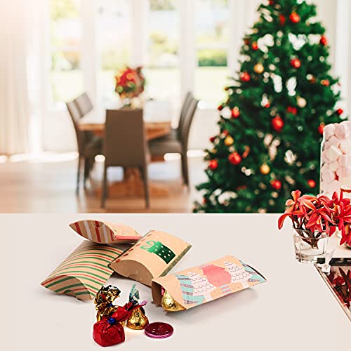 Belle Vous Cajas Regalo Navidad en Forma de Almohada (Pack de 50) 10 Diseños de Navidad Invierno - 11 x 7 cm Caja de Regalo Navidad Papel Kraft, Joyas, Golosinas, Fiestas de Navidad