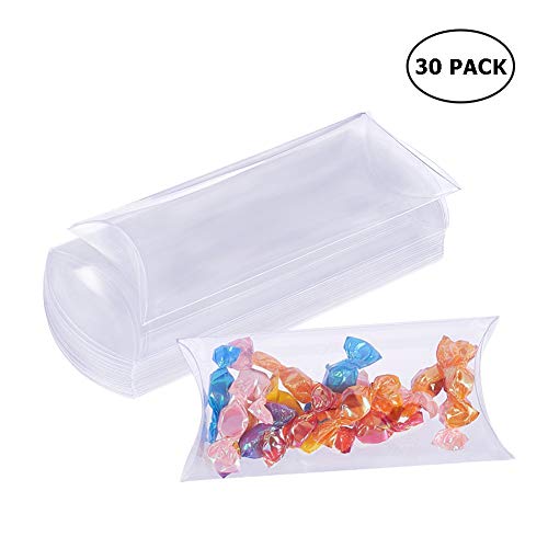 BENECREAT 30 Pack Caja Transparente de Plástico PVC Cajita Plegable de Regalo en Forma de Almohada Almacenemiento de Caramelo para Navidad Boda Fiesta Cumpleaños