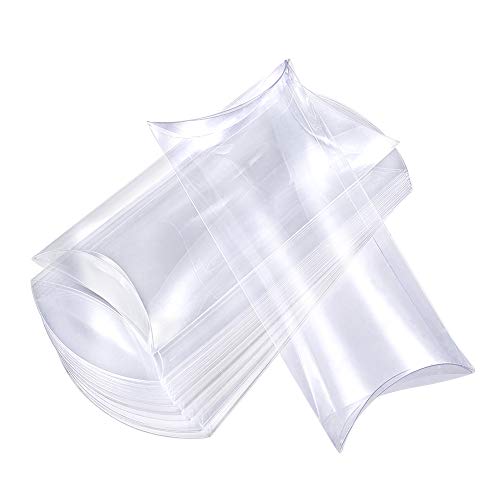 BENECREAT 30 Pack Caja Transparente de Plástico PVC Cajita Plegable de Regalo en Forma de Almohada Almacenemiento de Caramelo para Navidad Boda Fiesta Cumpleaños