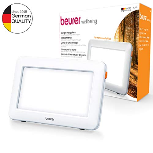 Beurer TL20UK Lámpara LED ultracompacta SAD ayuda a manejar el trastorno afectivo estacional simulando la luz solar a 10.000 Lux, soporte ajustable, certificado médicamente