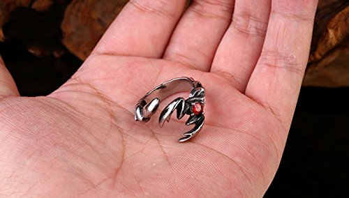 Beydodo Anillos Hombre Gotico,Anillos de Acero Inoxidable Hombre Negro Plata Rojo Anillo Escorpión Anillo Piedra Roja Talla 25(20.7)