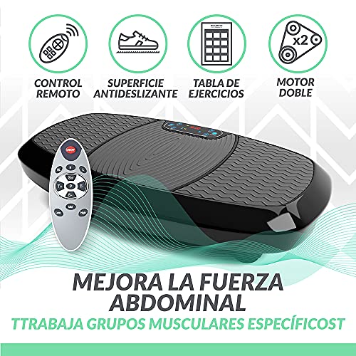 Bluefin Fitness Plataforma Vibratoria 3D con Doble Motor Gran Superficie Anti-Deslizante | Altavoces Bluetooth | Ideal para Perder Peso | Diseño Británico (Negro)