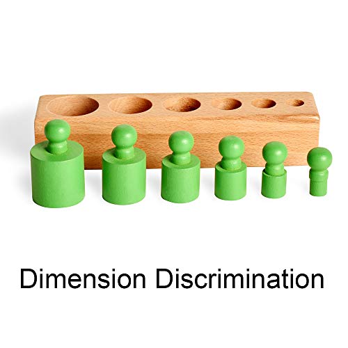 BOHS Cilindro en Miniatura Montessori con 6 perillas - 17 cm - Juguete Colorido de Madera para el hogar temprano - Juego de 4 Piezas - Edad 2.5 años y más