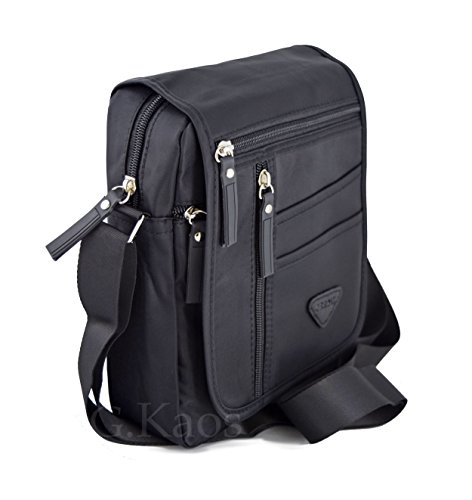 Bolso de Hombre Bandolera Ajustable Nailon Negro Multibolsillos Unisex (713 Black)