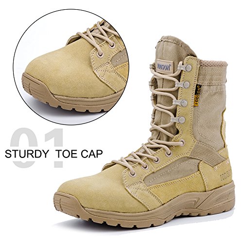 Botas tácticas Militares de Hombre Ultraligero, Tan Botas Jungle Combat, Zapatos de Trabajo y Seguridad (41 EU, Beige)