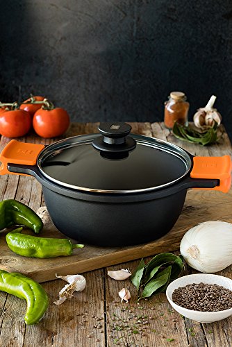BRA Efficient - Cacerola alta con tapa de cristal y asas de silicona extraíbles, 28 cm, apta para todo tipo de cocinas incluida inducción y horno