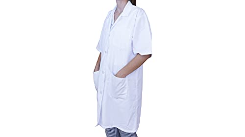 BSPOT Bata Médico Manga Corta Blanco Bata de Laboratorio Enfermera Sanitaria de Trabajo para Médicos Mujer (L)