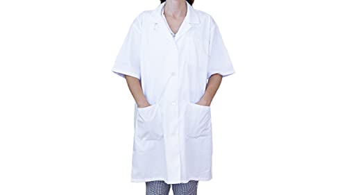 BSPOT Bata Médico Manga Corta Blanco Bata de Laboratorio Enfermera Sanitaria de Trabajo para Médicos Mujer (L)