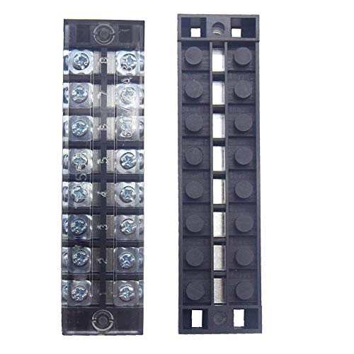 CEEYSEE Regleta de bornes atornillable, 6 unidades, 8 posiciones, doble fila, terminal de tornillo cubierto, 600 V, 25 A, 6 unidades, 8 posiciones, preaislado, color negro/rojo, 400 V, 25 A (DTB2508)