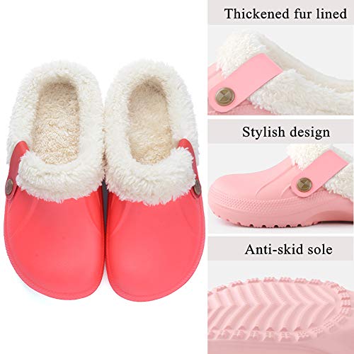 ChayChax Impermeable Zapatillas de Estar por casa para Mujer Hombre Zuecos con Forro Pelusa Caliente Pantuflas Interior Zapatillas Invierno Al Aire Libre, Rojo, 40/41 EU
