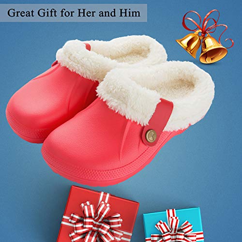 ChayChax Impermeable Zapatillas de Estar por casa para Mujer Hombre Zuecos con Forro Pelusa Caliente Pantuflas Interior Zapatillas Invierno Al Aire Libre, Rojo, 40/41 EU