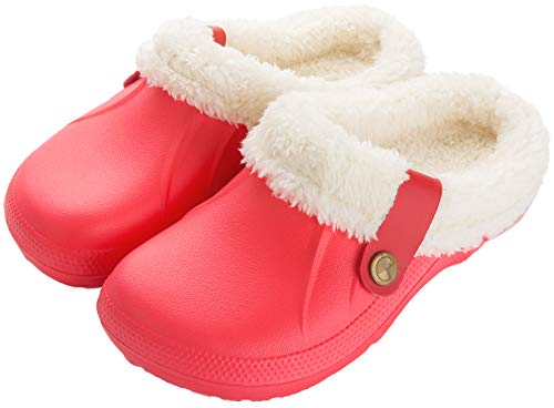 ChayChax Impermeable Zapatillas de Estar por casa para Mujer Hombre Zuecos con Forro Pelusa Caliente Pantuflas Interior Zapatillas Invierno Al Aire Libre, Rojo, 40/41 EU