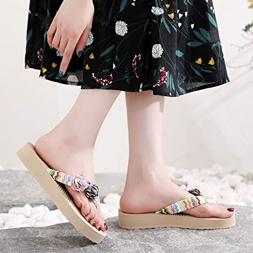 Chejarity Sandalias de verano con diseño de margaritas, elegantes, antideslizantes, para la playa, para el hogar, con dedos abiertos, de paja para la playa o la playa, Gris-2., 41
