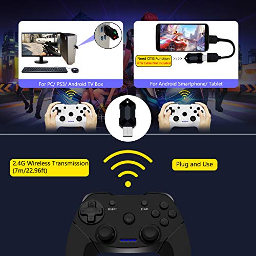 Clevo Mando para PC, Mando PC Gaming 2.4G Bluetooth Mando Inalámbrico Vibración Dual Compatible para PC/PS3/Android/TV Box (Negro)