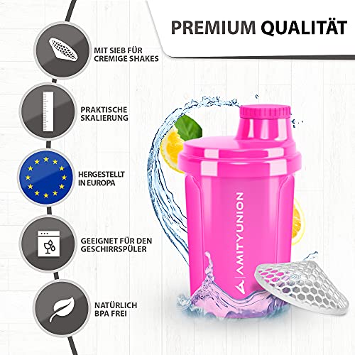 Coctelera de proteínas 300 ml "Heaven" a prueba de fugas, sin BPA con tamiz y escala que se pueden hacer clic para batidos cremosos de suero, mezclador de proteínas, original en Negro rojo