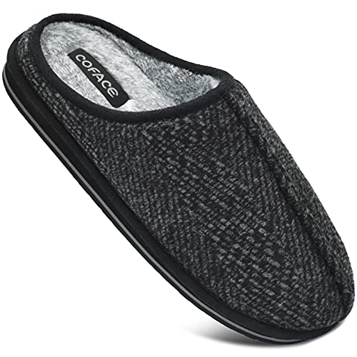 COFACE Zapatillas Casa Hombre Invierno Memory Foam Cerradas Pantuflas Caliente Peluche Piel Comoda Babuchas Peludas Cuadros Slippers Antideslizante Goma Suela Negras 42