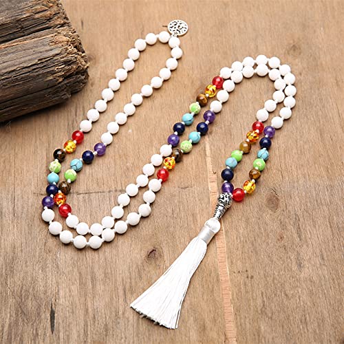 COKILU 108 japa Mala 7 Chakra Piedra Natural con Cuentas Collar Anudado Yoga bendición meditación joyería con árbol de la Vida Tassel Colgante Pendiente Fuera del Mal espíritu Dinero Dibujo DE Dinero