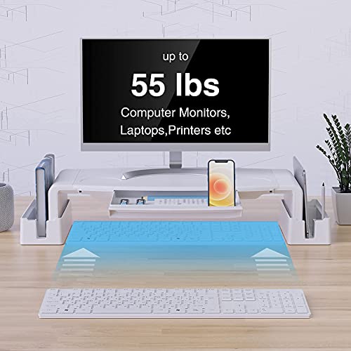 COKWEL Soporte de Monitor con Alturas Ajustables Monitor Elevador Mesa con Organizador para Almacenamiento, para Monitor de PC Ordenador portátil Impresora de Oficina Alivia el Dolor de Cuello -Blanco