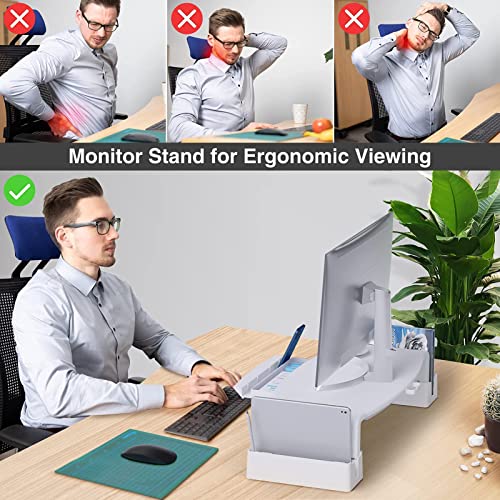 COKWEL Soporte de Monitor con Alturas Ajustables Monitor Elevador Mesa con Organizador para Almacenamiento, para Monitor de PC Ordenador portátil Impresora de Oficina Alivia el Dolor de Cuello -Blanco