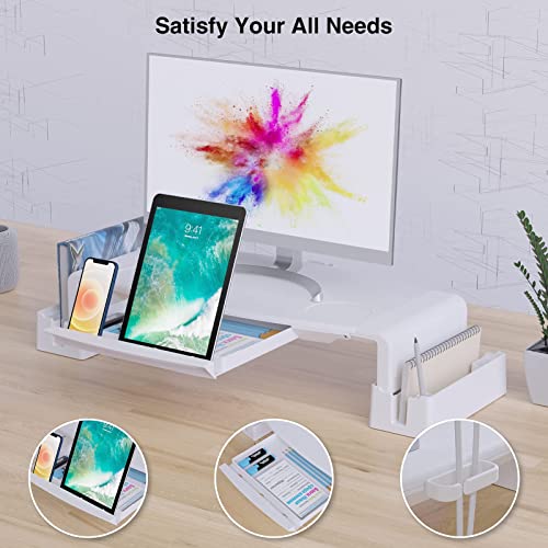 COKWEL Soporte de Monitor con Alturas Ajustables Monitor Elevador Mesa con Organizador para Almacenamiento, para Monitor de PC Ordenador portátil Impresora de Oficina Alivia el Dolor de Cuello -Blanco
