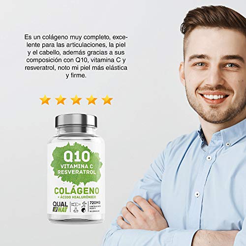 Colágeno marino hidrolizado 90 Cápsulas| Coencima Q10, Vitamina C,Resveratrol | Colágeno Marino Para una Piel Radiante y Buen Funcionamiento de Huesos y Articulaciones| QUALNAT